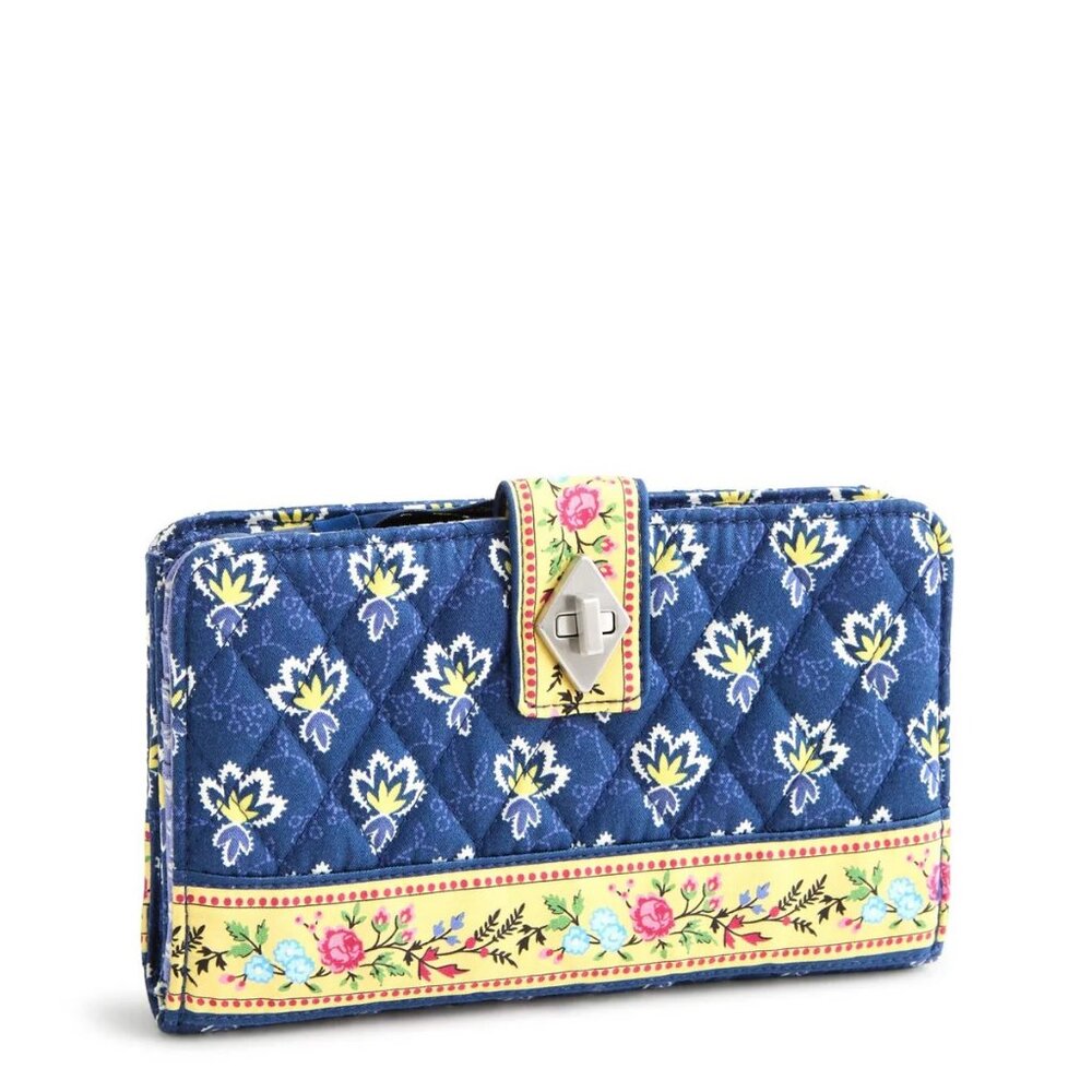 Vera Bradley Premium Cotton Turnlock Wallet in Maison Blue